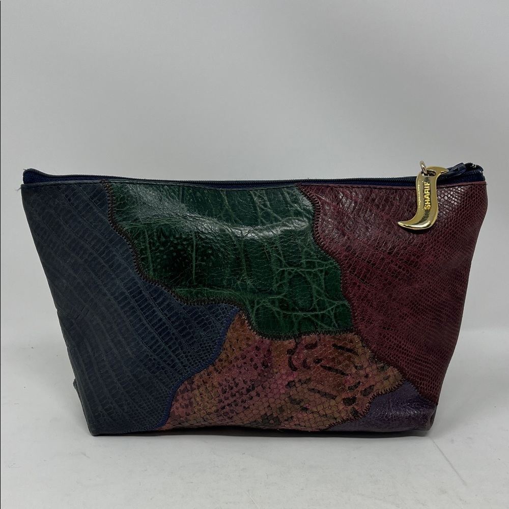 VINTAGE SHARIF MIA BOTTEGA LEATHER PATCHWORK ZIPPER COSMETIC POUCH MADE IN USA